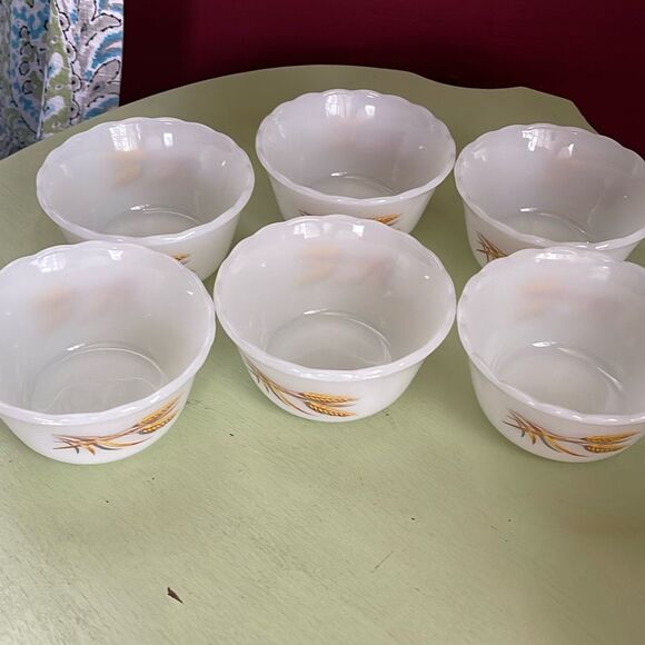 Fire King set of 6 Golden Wheat custard ice cream fruit bowls milk glass. - Picture 4 of 6